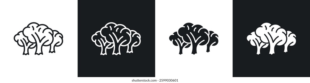Trees icons in flat and linear vector illustration on white background.