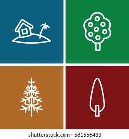 trees icons set. Set of 4 trees outline icons such as tree, pine-tree
