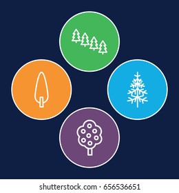 Trees icons set. set of 4 trees outline icons such as tree, pine tree