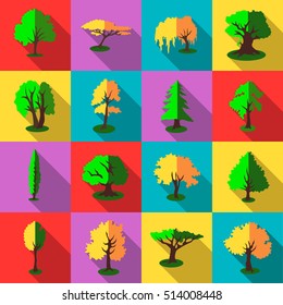 Trees icons set. Flat illustration of 16 trees vector icons for web