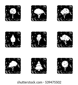 Trees icons set. Grunge illustration of 9 trees vector icons for web