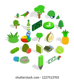 Trees icons set. Isometric set of 25 trees vector icons for web isolated on white background