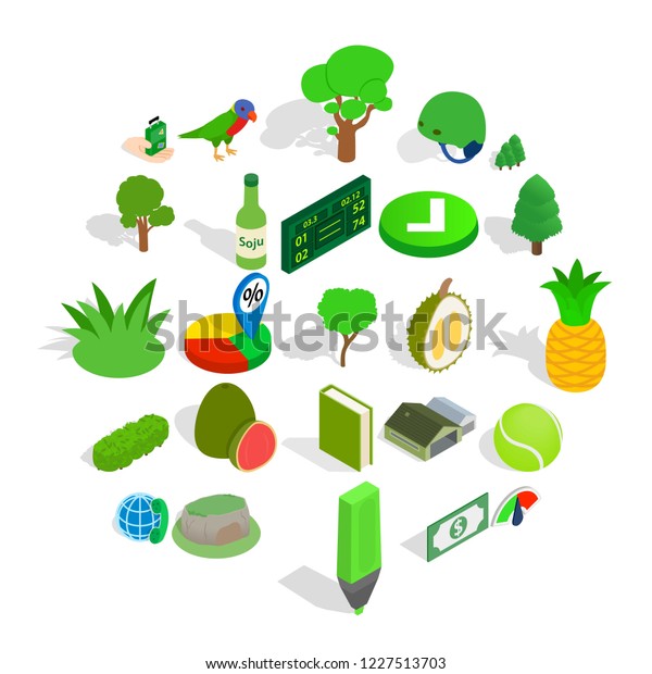 Trees icons set. Isometric set of 25\
trees vector icons for web isolated on white\
background