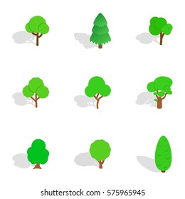Trees icons set. Isometric 3d illustration of 9 trees vector icons for web