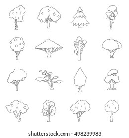 Trees icons set. Outline illustration of 16 trees vector icons for web