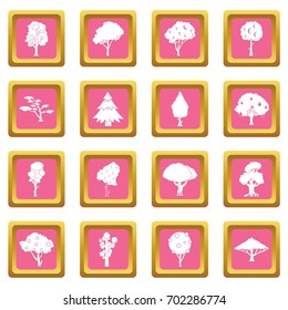 Trees icons set in pink color isolated vector illustration for web and any design