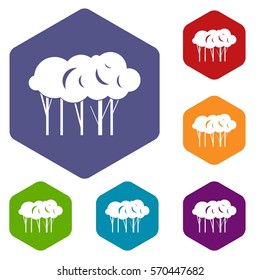 Lot of trees icons set rhombus in different colors isolated on white background