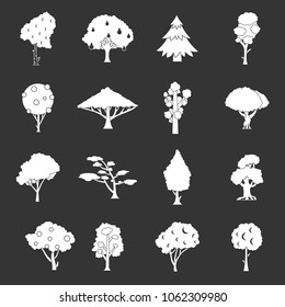 Trees icons set vector white isolated on grey background 
