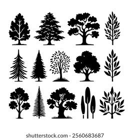 Trees Icons silhouette tree graphics trees elements symbol Vector 