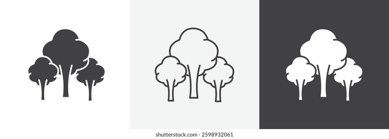 Trees icons in Thin line black color. flat simple vector symbols illustration.