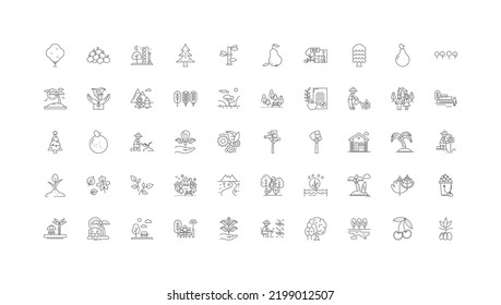 Trees ideas, linear icons, line signs set, vector collection