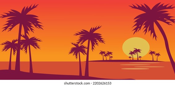 trees island at sunset on the beach.vector ilustration