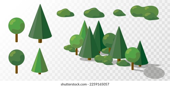 Trees isometric. park icon set. graphic vector. Bushes, park and forest set, different size and usage example