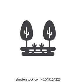 Trees and lake in park vector icon. filled flat sign for mobile concept and web design. Park with lake simple solid icon. Symbol, logo illustration. Pixel perfect vector graphics