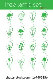trees lamp icons set