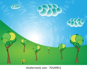 trees landscape, abstract vector art illustration