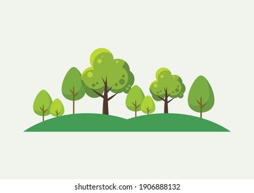 Caricatura del paisaje de los árboles. Diseño de estilo plano. Ilustración del vector