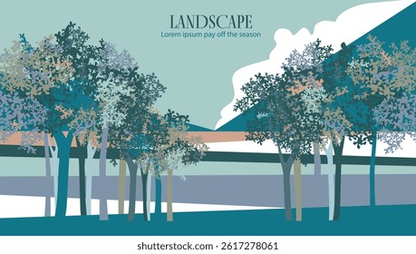 Trees landscape cover and banner. Vector design