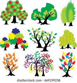 Trees with leaves in color
