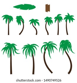 Trees leaves design elements silhouettes of the leaves and trunks of the brush. Vector image. esp 10