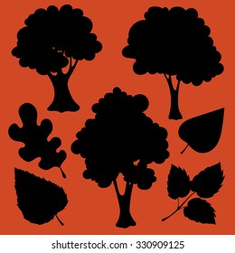 Trees and Leaves Silhouette Vector Set