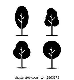 trees line icon, natural plant symbol, wooden trunk and outline branches for map, outline vector illustration isolated on white background