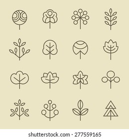 Trees line icon set