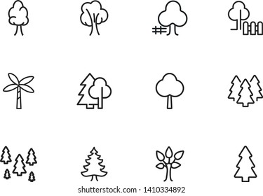 Trees line icon set. Fir tree, forest, palm. Nature concept. Can be used for topics like park, country, plant