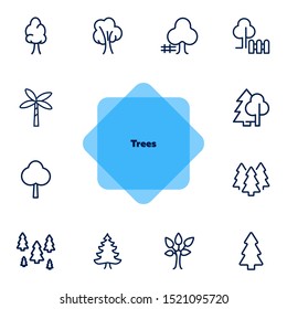 Trees line icon set. Fir tree, forest, palm. Nature concept. Can be used for topics like park, country, plant