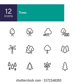 Trees line icon set. Fir tree, forest, palm. Nature concept. Can be used for topics like park, country, plant