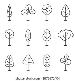 Trees line icon set isolated on white background. Simple and minimalist symbols tree and forest, Vector illustration