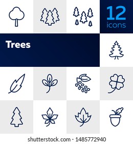 Trees line icon set. Park, forest, leaf, plant, flora. Nature concept. Can be used for topics like hiking, reserve, environment