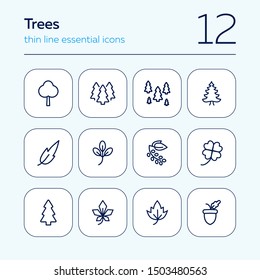 Trees line icon set. Park, forest, leaf, plant, flora. Nature concept. Can be used for topics like hiking, reserve, environment