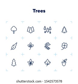Trees line icon set. Park, forest, leaf, plant, flora. Nature concept. Can be used for topics like hiking, reserve, environment