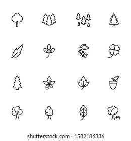 Trees line icon set. Park, forest, leaf, plant, flora. Nature concept. Can be used for topics like hiking, reserve, environment
