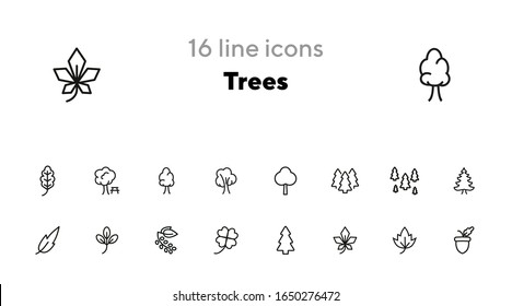 Trees line icon set. Park, forest, leaf, plant, flora. Nature concept. Can be used for topics like hiking, reserve, environment