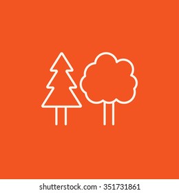 Trees line icon for web, mobile and infographics. Vector white icon isolated on red background.