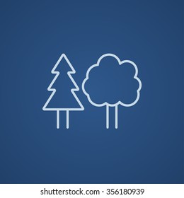Trees line icon for web, mobile and infographics. Vector light blue icon isolated on blue background.