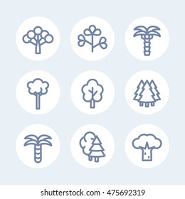 Trees line icons set on white, vector illustration