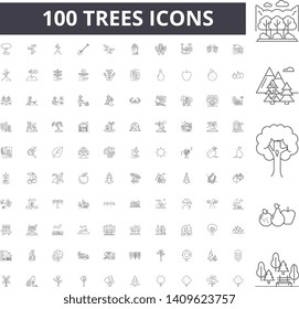 Trees line icons, signs, vector set, outline illustration concept 