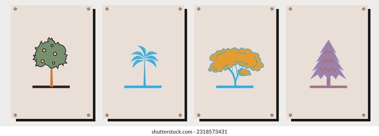 trees line vector set with abstract shape in frame, suitable for wall decoration,wall art,interior design, background,wallpaper, postcard and brochure design, illustration