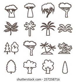 Trees linear icon set. Silhouette. 
