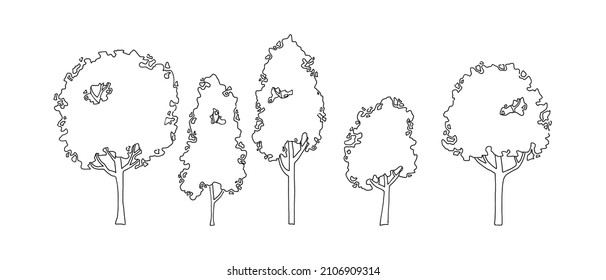 trees lineart for architecture drawings, sketch