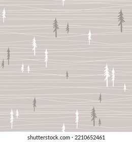 Trees and lines abstract seamless pattern. Stylish vector background.