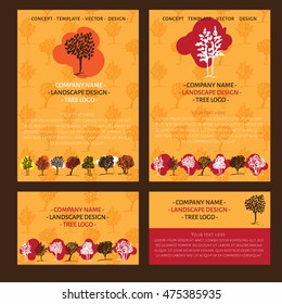 Trees logo set. Landscape logo design concept. Fall colors. Hand drawn trees. Autumn design concept. Concept, vector, design template
