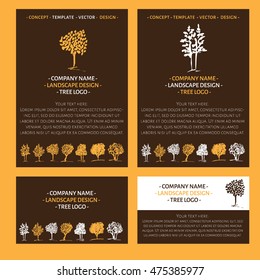 Trees logo set. Landscape logo design concept. Fall colors. Hand drawn trees. Autumn design concept. Concept, vector, design template