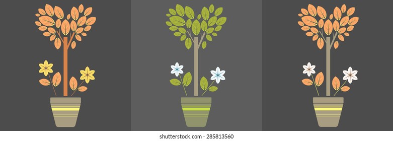 Trees of love in the pots for your design. Vector image