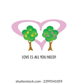 Trees in love St valentine's day card vector illustration