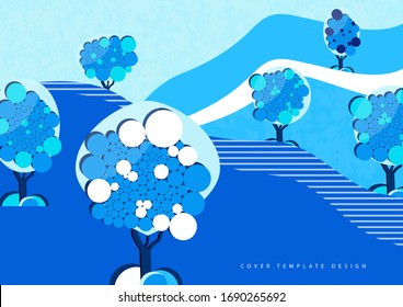 Trees with lush foliage from bright circles on a wavy background. The concept of ecology, natural product. Vector illustration for your design.
