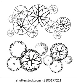Trees for the master plan. Entourage design. Various trees, bushes, and shrubs, top view for the landscape design. Architect. Vector illustration.